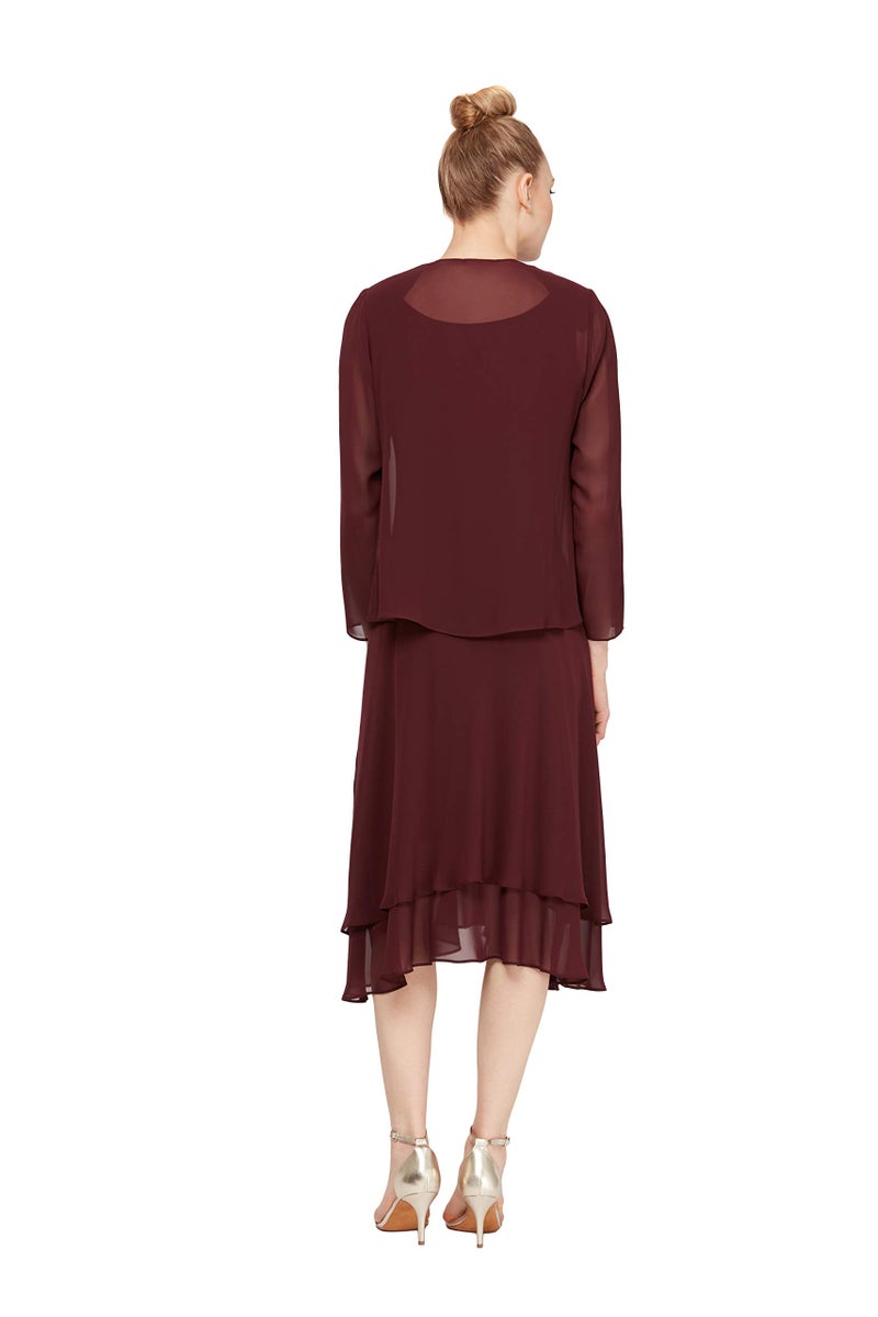 S.L. Fashions Women's Embellished Neckline & Shoulder, Mother of The Bride Jacket Dress (Petite and Regular Sizes), Fig, 16 - Image 3